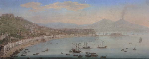 Naples,a view of the bay seen from posillipo with the omlo grande in the centre and mount vesuvius beyond
